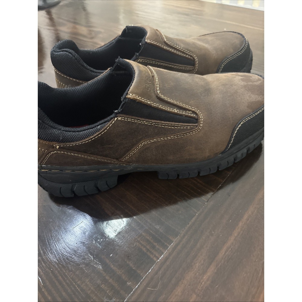 Skechers for Work Men's Hartan Steel Toe Slip-On Shoe Dark Brown Size 9